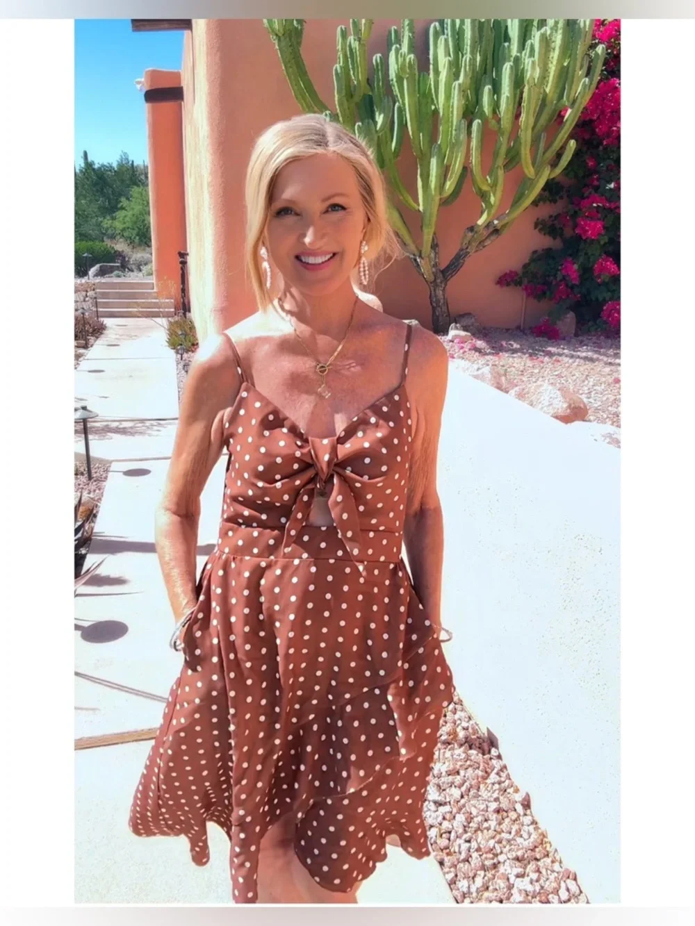 NWT Polka Dot Tie-Front Brown Sundress-S - Picture 7 of 16